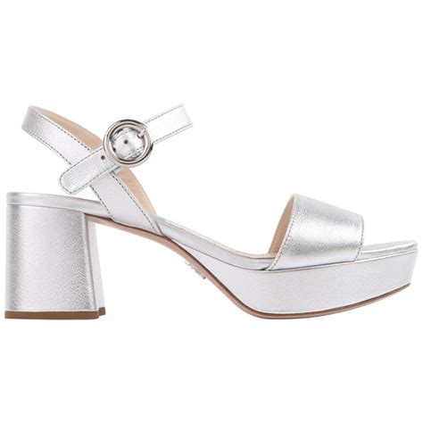 prada silver wedding sandals|prada block heel sandals.